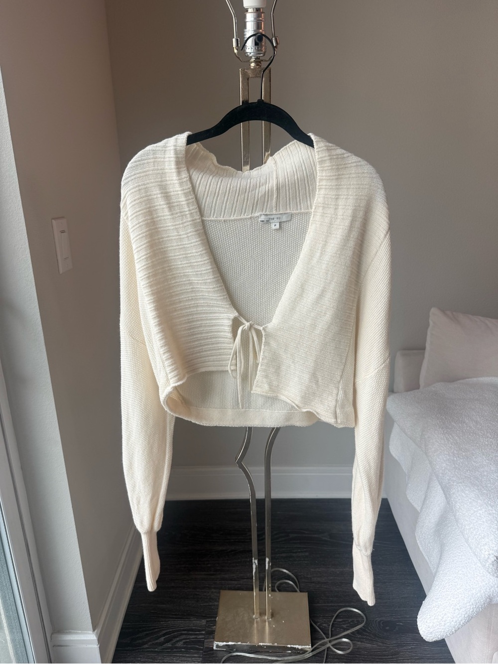 The Sei Cream Knit Tie-Front Cropped Cardigan